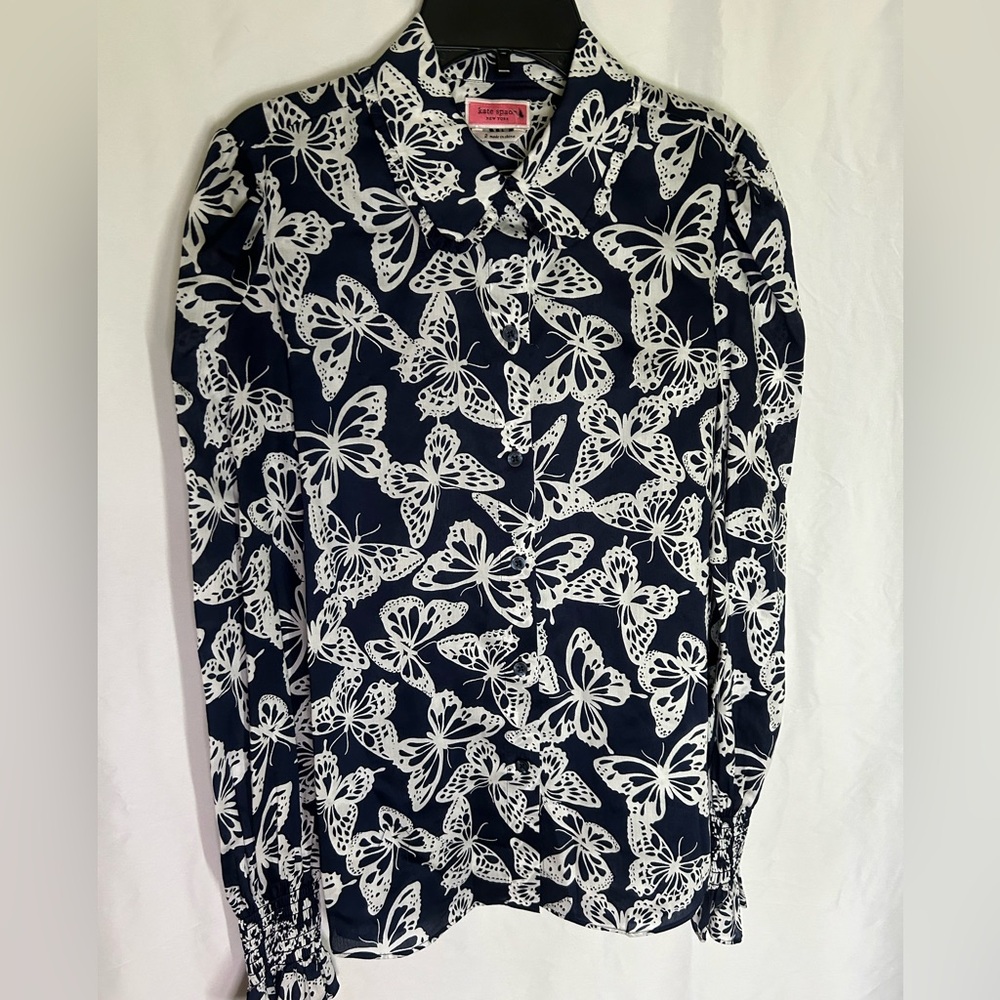 NWOT KATE SPADE NEW YORK Spring Flight Voile Shirt - Navy & White